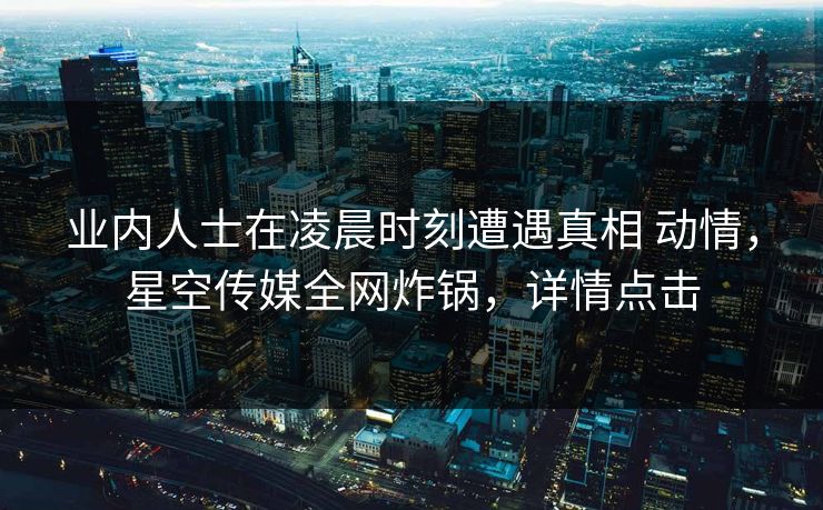 业内人士在凌晨时刻遭遇真相 动情，星空传媒全网炸锅，详情点击