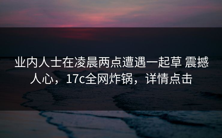 业内人士在凌晨两点遭遇一起草 震撼人心，17c全网炸锅，详情点击